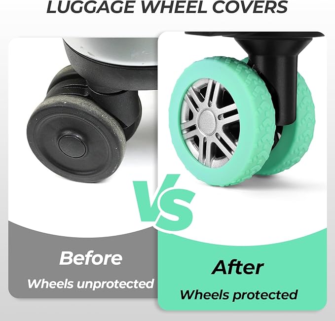 8 Pack Luggage Wheel Covers for Dual Spinner Wheels, Silicone Suitcase Wheel Protectors for 2.0"-2.4" Wheels, Noise Reducing & Anti-Scratch Tire Sleeves, Travel Accessories for Checked & Carry On