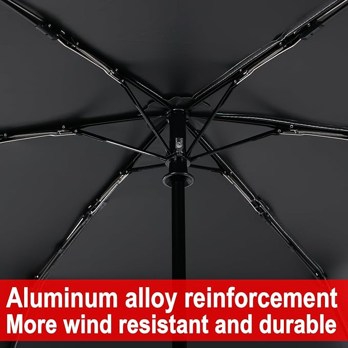 Windproof Compact Travel Umbrella,Large Strong but Light Portable and Automatic Folding Rain Umbrella, small inverted for travel size