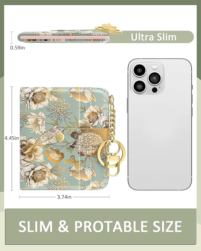 Aiawoxc Womens Wallet, RFID Small Wallets for Women, Slim Compact Credit Card Holder, Cute Leather Bifold Ladies Purse with Zipper Coin Pocket and ID Window, Birdsong Floral