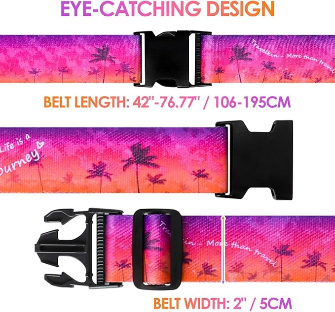 Gutsdoor Luggage Straps for Suitcases Adjustable Travel Belt, Connector Holds Suitcase Bright Colorful Identifiers Travel Bag Accessories (Purple-red Tree)