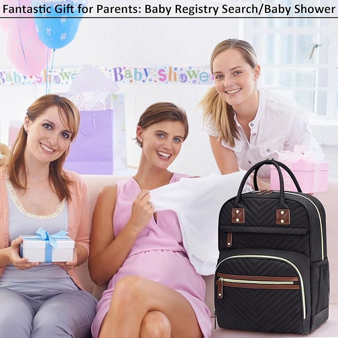 Tenot Diaper Bag Backpack for Women Large Capacity with Insulated Pockets Multifunctional Diaper Bags For Baby Girl Boy Waterproof Baby Bags For Mama Maternity Travel Bag Black