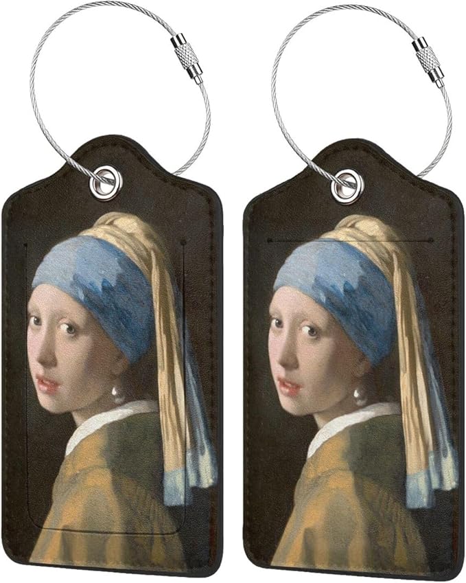2 Pack Luggage Tags for suitcases TSA Approved Label Luggage Tag Baggage Tag Leather Stainless Steel Loop Label Tag for Men Women Travel Bag Suitcase