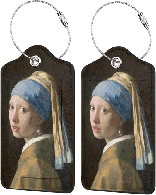 2 Pack Luggage Tags for suitcases TSA Approved Label Luggage Tag Baggage Tag Leather Stainless Steel Loop Label Tag for Men Women Travel Bag Suitcase