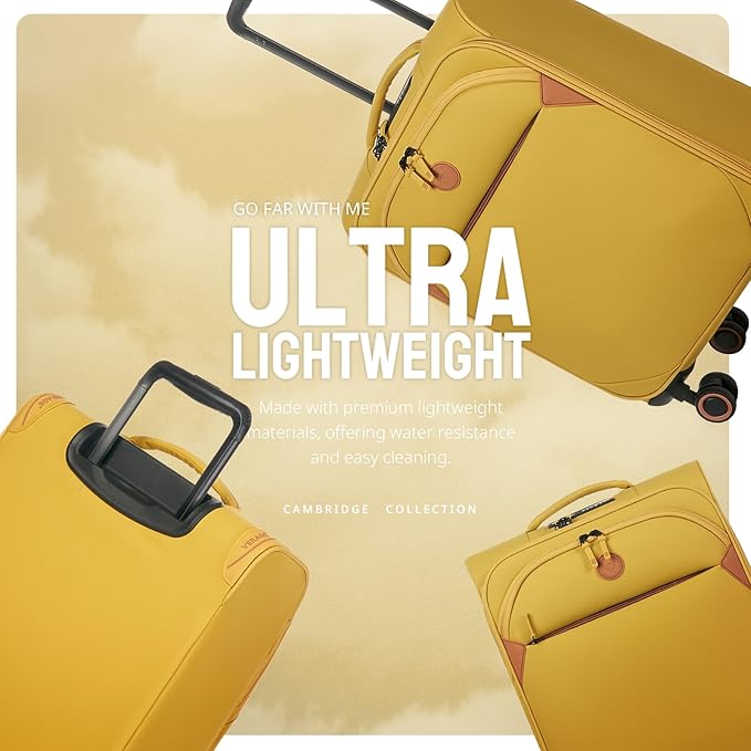 Verage Cambridge Lightweight Carry On Luggage,Softside Expandable Suitcase with Spinner Wheel (20-Inch, Misted Yellow)