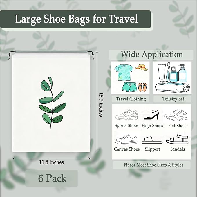 6PCS Clear Shoe Bags for Travel, 3 Pattern Design Travel Shoe Bags, Drawstring Shoe Travel Bags for Packing and Storage, Waterproof & Dustproof (15.7” x 11.8”)