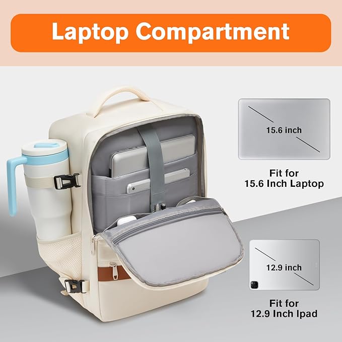 Practical Laptop Backpack, Next-Gen Bag for School Work Leisure & Travel, Luggage-Style Fashional Pack (Beige, 35L)