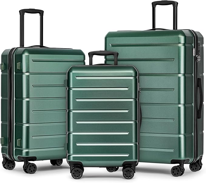 KYME Luggage Sets 3 Piece Hardshell 20"/24"/28" Suitcase with Wheels Hardside Suitcase Set with TSA Lock Large Travel Luggage Set for Men Women Green