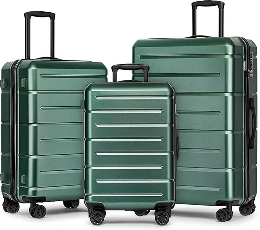 KYME Luggage Sets 3 Piece Hardshell 20"/24"/28" Suitcase with Wheels Hardside Suitcase Set with TSA Lock Large Travel Luggage Set for Men Women Green