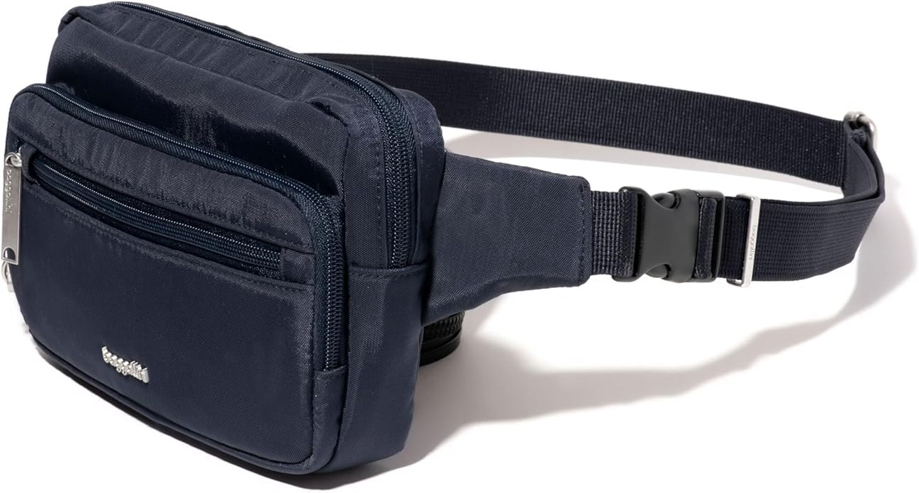 Baggallini Securtex Anti-theft Belt Bag 8.8"x5.5" Crossbody Fanny Pack for Women RFID Wallet Locking Zipper Travel Purse