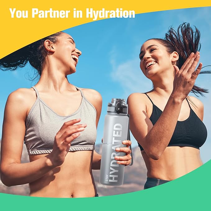 Sahara Sailor Water Bottle 32oz, Durable and Leakproof Water Bottles Motivational with Time Marker, Tritan, BPA Free, Wide Mouth with Easy Clean Brush for Gym, Travel, Home, School, Office (1 Bottle)