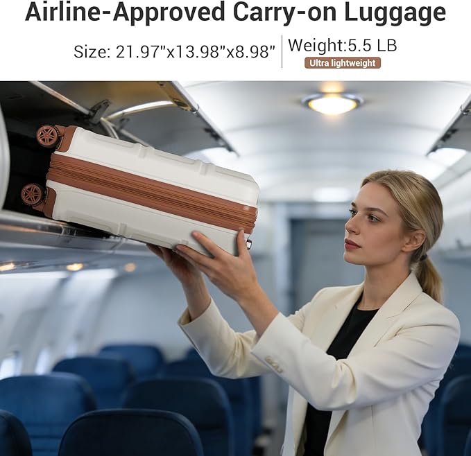 Kono Carry On Luggage 22x14x9 Airline Approved with Spinner Wheels,Lightweight PC+ABS 20 Inch Luggage with TSA Lock,Expandable Hard Shell Carry On Suitcases for Men Women,White
