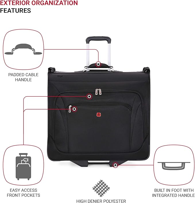 SwissGear 7895 Premium Rolling Garment Bag, Bonus Hanging Feature, Men's and Women's, 24-Inch Luggage - Black
