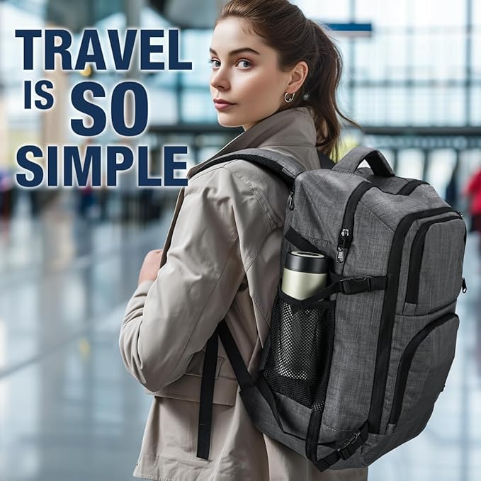 Dinictis Travel Backpack Carry on Flight Approved, Backpack Suitcase for Travel, Personal Item Travel Bag fits 17 inch Laptop- Dark grey