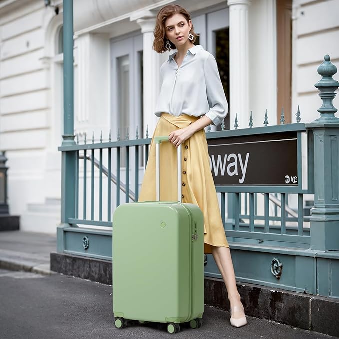 mixi Carry on Luggage, 20'' Suitcase Spinner Wheels Luggage Hardshell Lightweight Rolling Suitcases PC with Cover & TSA Lock for Business Travel, Avocado Green