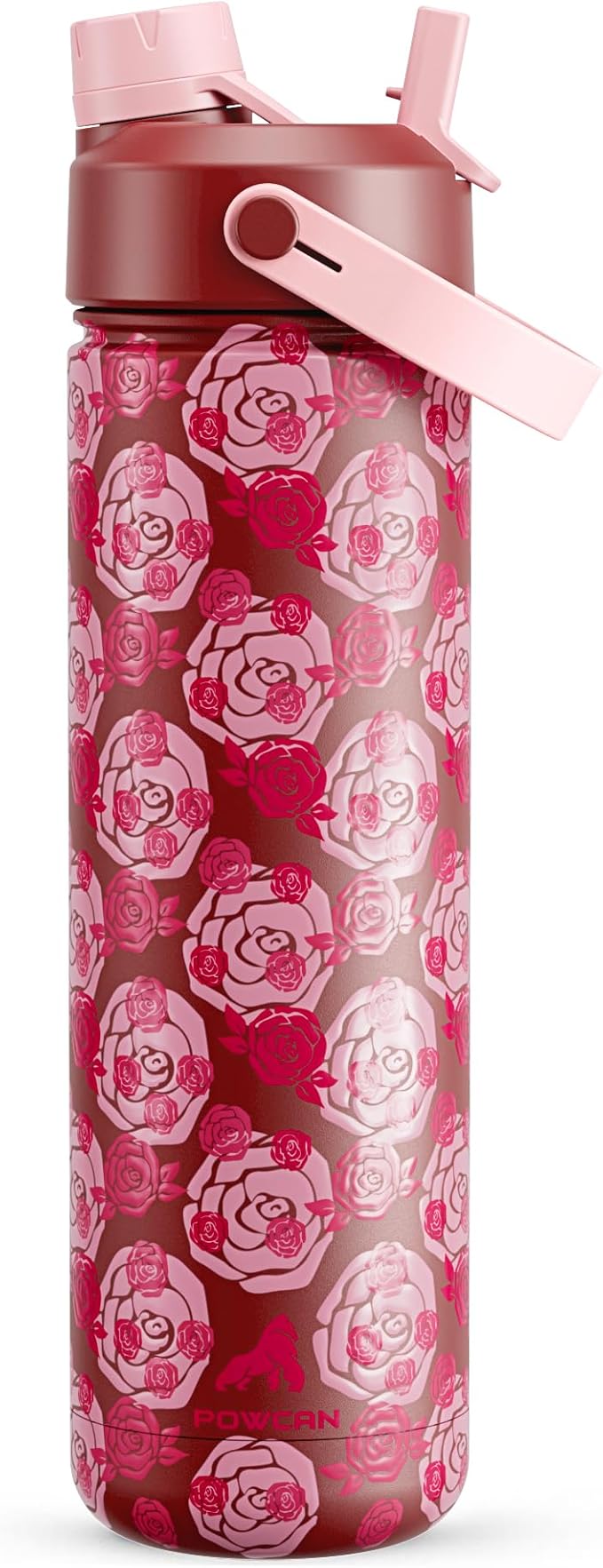 POWCAN 26 oz Insulated Water Bottle with 2-in-1 Straw and Spout Lid, Keep Cold 24H, Leak-Proof, Fits in Car Cup Holder, Stainless Steel Water Bottle for Gift, Holiday, Travel and School (Sweet Rosy)