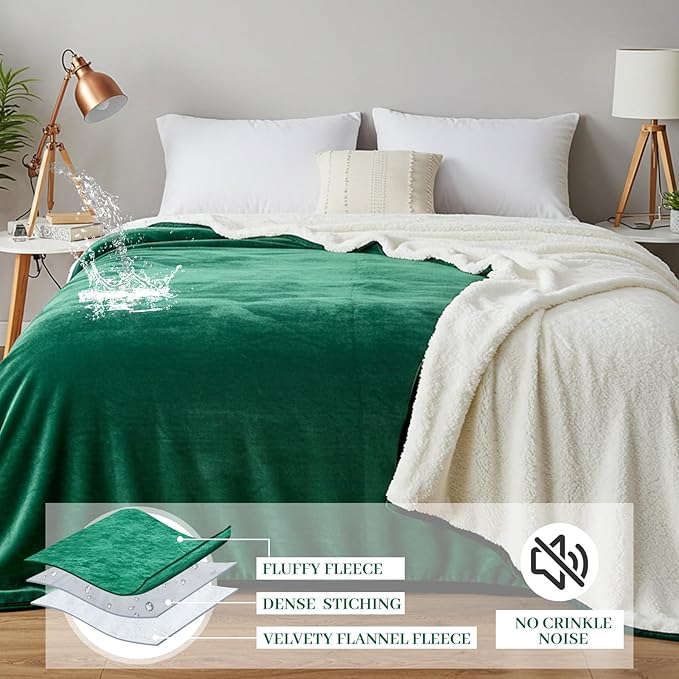 Waterproof Gray Blanket for Dog Cat Puppy, 80'' x 80'' Double Side Leakproof Reversible Double Side Sherpa Flannel Fleece 3 Layer Lightweight Blanket, Absorb 70oz(GreenWhite), Machine Washable