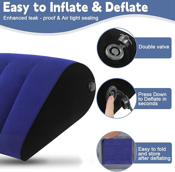 Prosixtoy Portable Wedge Pillow Inflatable Cushion - Body Positioners Lightweight Wedge Pillow for Sleeping, Leg Elevation, Use in Bed, Travel, Camping, Fast Inflating Deflation (Blue)