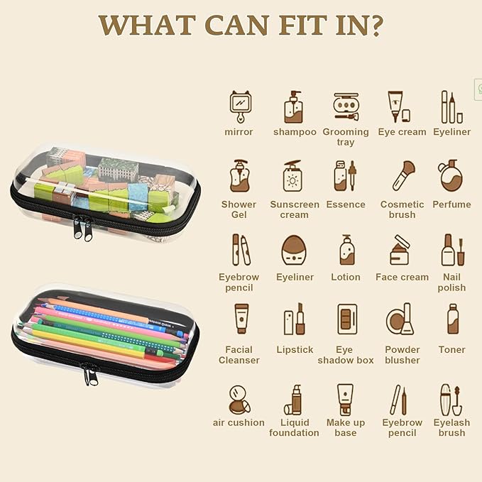 YQBRAO 2PCS Zippered Hard Pouch Double,Portable Waterproof Cosmetic Bag with Zipper,DIY Storage Organizer Bins,Hard Plastic Case,Clear Zipper Bags for Organizing,Pencil Case