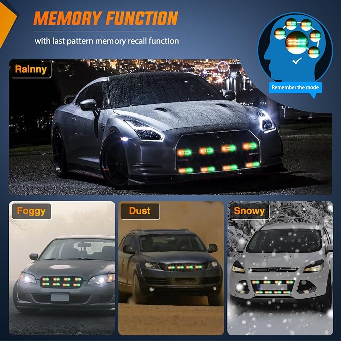 Nilight 8PCS Led Strobe Lights with Controller 12V 24V Sync Amber Green | 12 24 LED Surface Mount Emergency Hazard Warning for Vehicle Car Truck RV ATV