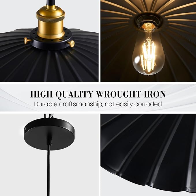 Kitchen Pendant Lights, Black Hanging Lamp for Hallway 13.8 Inch Metal Lampshade Farmhouse Pendant Lights Kitchen Island Vintage Pendant Lighting Kitchen Island Sofa