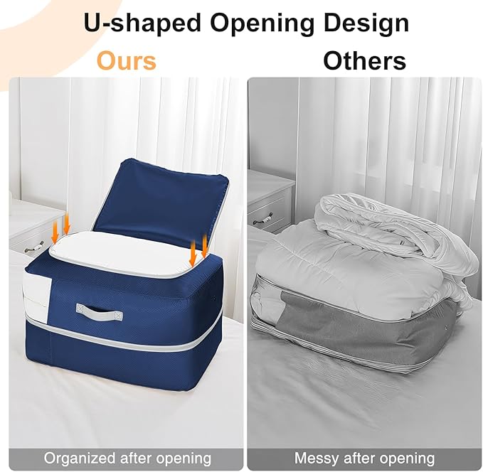 Comforter Storage Bag - 110L Large Capacity Blanket Storage Bags Ultra Space Saving Self Compression Organizer, Washable Compression Bags for Storage Comforter Blanket, 4-Pack, Navy Blue