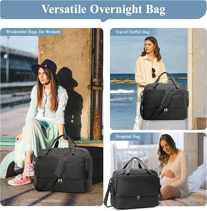 Travel Duffel Bags for Women, Carry-on Overnight Weekender Bag with Wet Pocket & Toiletry Bag, For Spirit Airlines 18x14x8 Personal Item Bag
