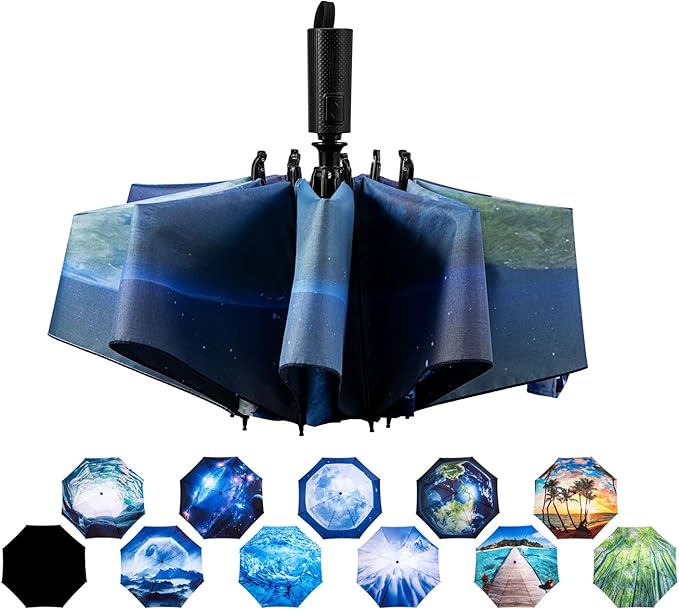 LANBRELLA Compact Reverse Folding Umbrella Auto Windproof Travel Umbrella