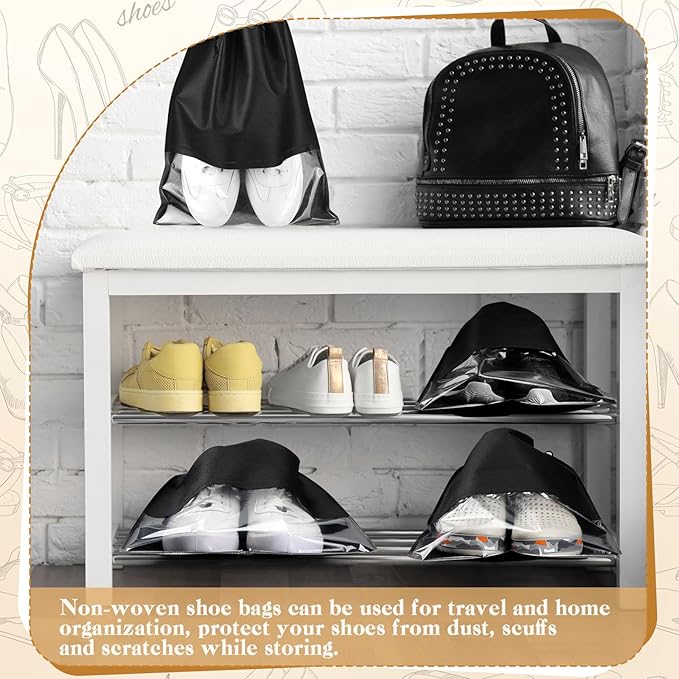 Sadnyy 50 Pcs Black Shoe Bags for Travel Large Non Woven Drawstring Shoes Organizers Pouch for Packing Portable Storage Bags Carrier for Women Men Travel Storage, 12.6x17.3 Inches