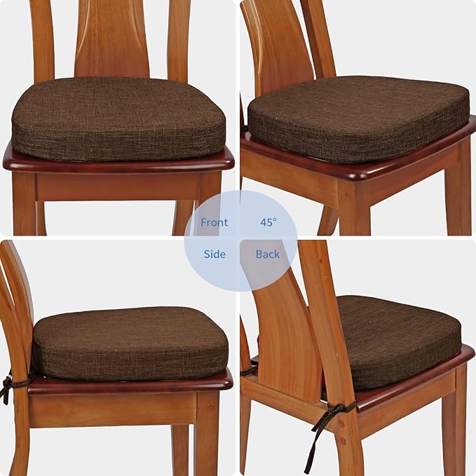 BUYUE Thickened 2.5" Dining Chair Cushions Set of 6, U-Shape High Density Foam Comfortable Chair Pads for Kitchen, Slip Resistant Indoor Seat Cushions (6 PCS, Chocolate)