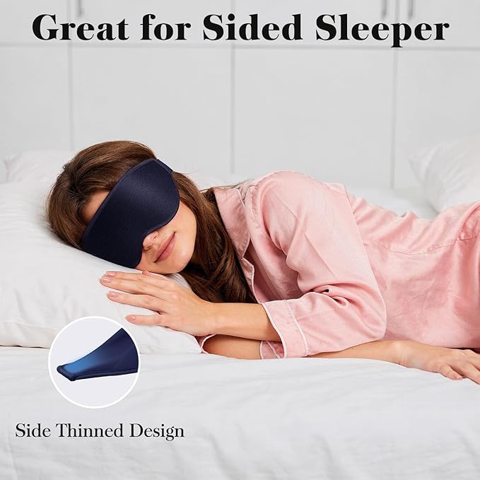 3D Eye Mask Sleep Mask for Men & Women, 100% Pressure-Free & Light Block-Out Eye Mask for Sleep with Easy Adjustable Strap, Night Eye Cover for Travel, Blue