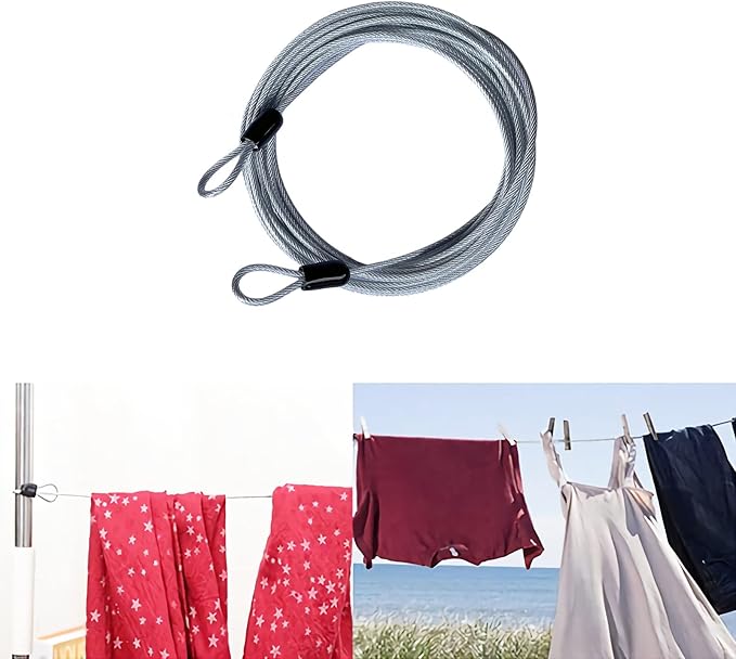 GOMRQING 15FT 3mm Outdoor Travel Long Security Cable Lock,Braided Steel Coated Safety Cable Luggage Lock,Safety Cable Wire Rope Double Loop Lightweight (1 Pack)