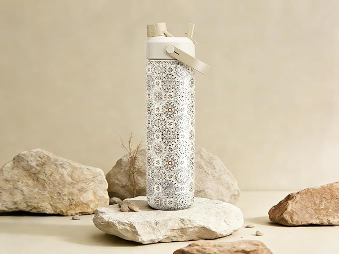 POWCAN 26 oz Insulated Water Bottle with 2-in-1 Straw and Spout Lid, Keep Cold 24H, Leak-Proof, Fits in Car Cup Holder, Stainless Steel Water Bottle for Gift, Gym, Travel and Home (Ivory Porcelain)