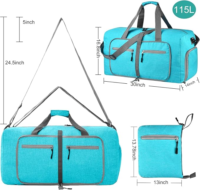 Dimayar 115L Travel Duffle Bag for Men Women - Foldable Duffel Bag with Shoes Compartment - Overnight Bags Waterproof & Tear Resistant(Mint Green)