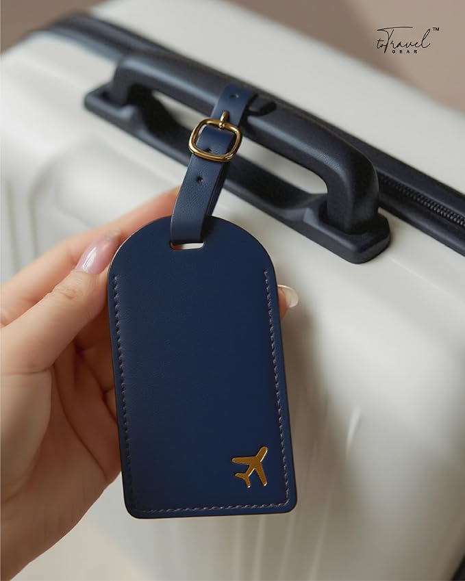 Luggage Tags for Suitcases, PU Leather Travel Tags for Luggage. (Marine Blue)