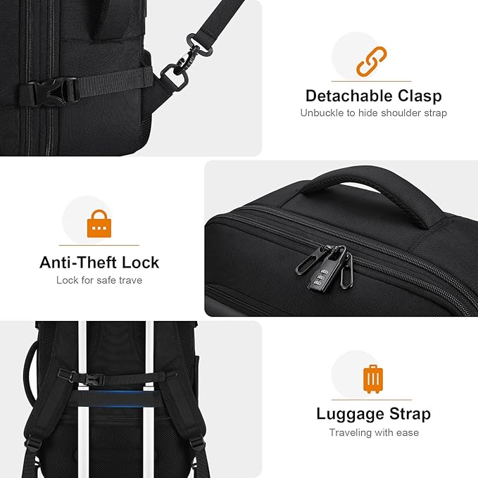 Bagsure Travel Backpack Carry On Backpack 42L Flight Approved, Expandable Laptop Backpack with Packing Cubes & Shoe Pocket, Water Resistant Luggage Backpack for Men Women, Large Backpack 20 * 14 * 7"