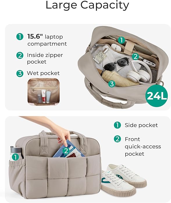 BAGSMART Gym Bag for Women, Personal Item Puffer Duffle Bag, Weekender Overnight Carry On Tote Handag for Travel