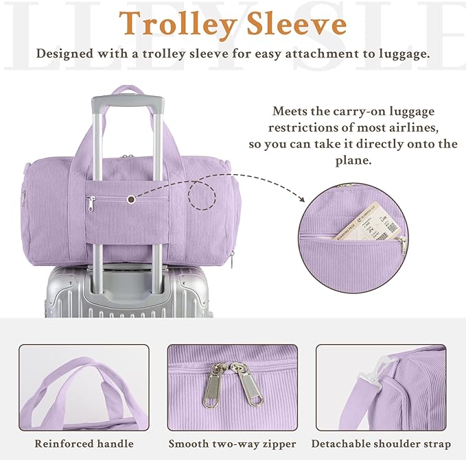 2PCS Cute Gym Bag for Girls, Corduroy Duffle Bag with Wet Pocket & Shoe Compartment and item bag, Duffle Bag for Travel, Sports, Fitness & Workout