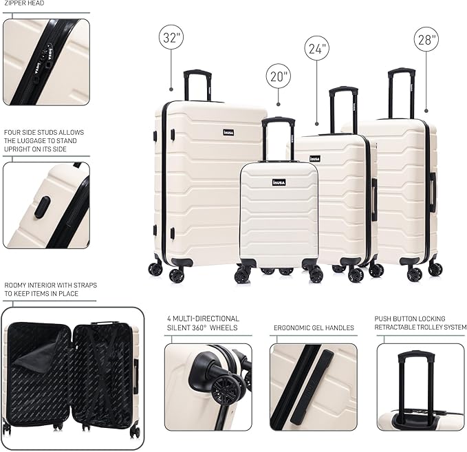 InUSA TREND Luggage with Spinner Wheels | Durable Lightweight Hardside Suitcase, Travel Sets with Handle and Trolley | (20in, 24in, 28in, 32in) 4 Piece Set | Sand