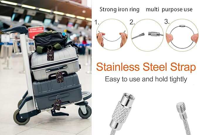 2 Pack Luggage Tags for suitcases Fuck TSA Approved Label Luggage Tag Baggage Tag Leather Stainless Steel Loop Label Tag for Men Women Travel Bag Suitcase