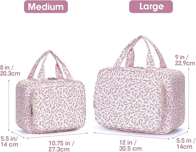 Narwey Travel Toiletry Bag for Women Large Hanging Makeup Bag Organizer Toiletries Bag for Full Size Essentials Accessories Cosmetics (Pink Flower (Large))