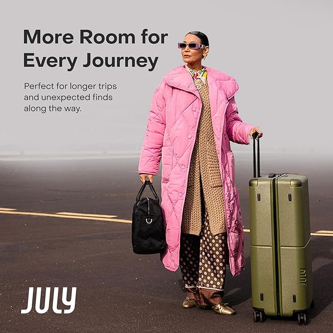 Checked Plus with CaseSafe - 28.75" Trackable TSA Lock Airline Approved Check In Luggage with Wheels, Rolling Suitcase for Men & Women - Silent Spinner Wheels, Y-Strap - Moss