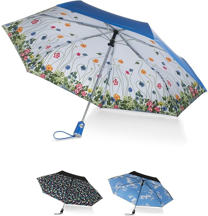 Totes Auto Open/Close Compact Umbrella with Printed Under Canopy