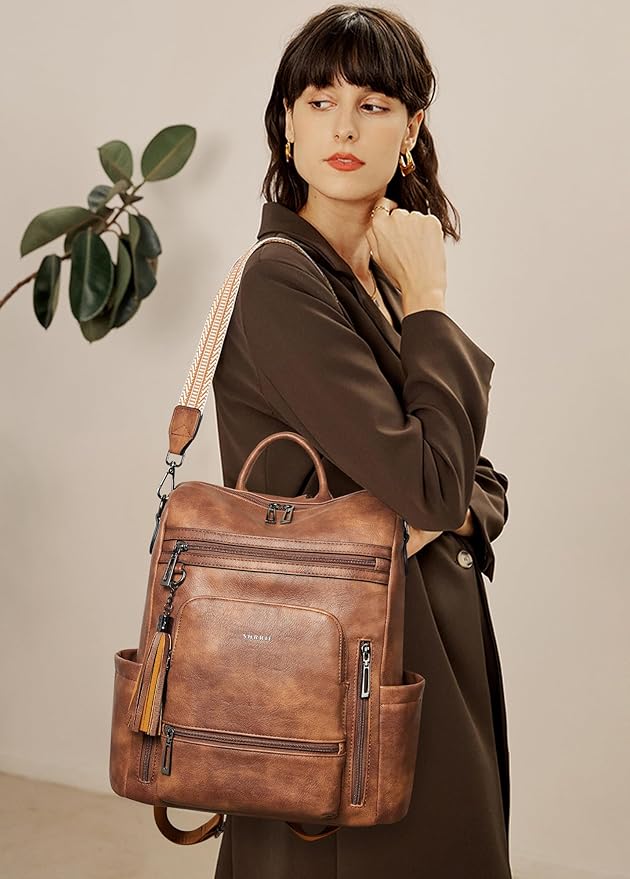Shrrie Vegan Leather Laptop Backpack for Women 15.6 inch Work Backpack Fashion Travel Backpack Purse for Travel College Work