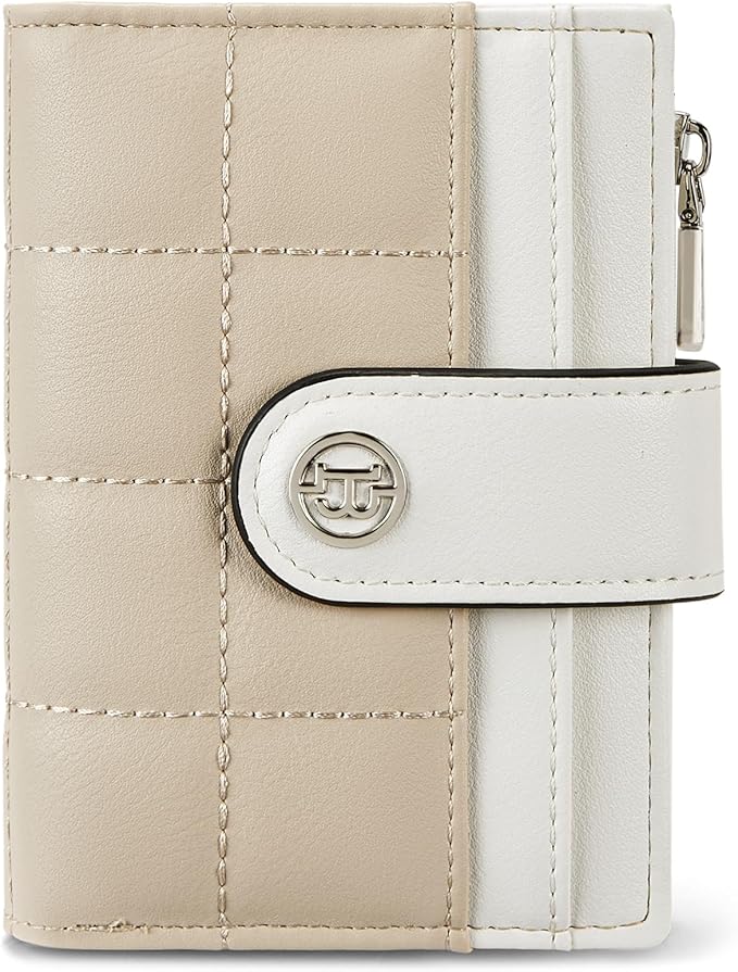 BOSTANTEN Small Wallet for Women Leather RFID Blocking Card Holder Bifold Compact Wallets With Zipper Coin Pocket Beige＆khaki
