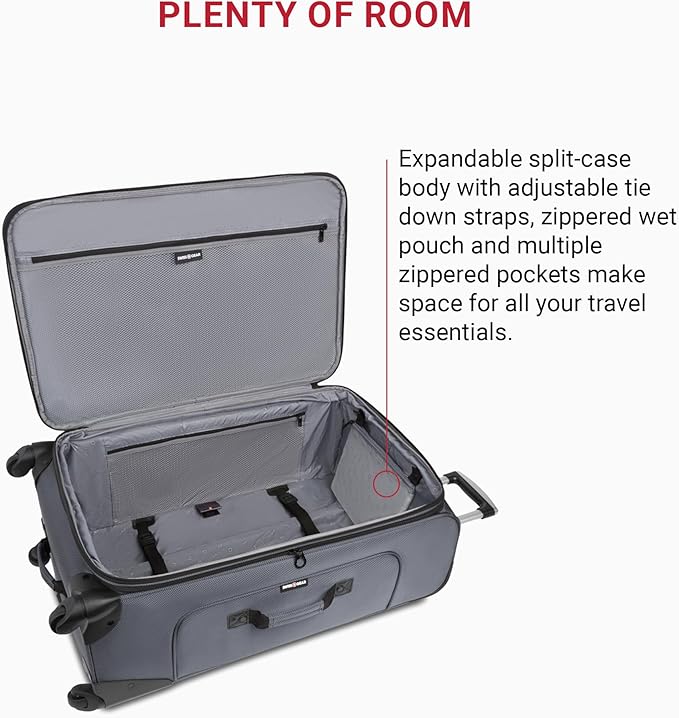 SWISSGEAR Sion Softside Expandable Spinner Luggage Durable Lightweight Travel Suitcase, Dark Grey, 3-Piece Set (21/25/29)