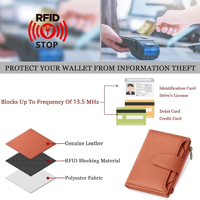 Airkit Small Wallet Women RFID Blocking Soft Leather Bifold Compact Card Holder Wallet for Women with Zipper Coin Pocket 4 ID Window