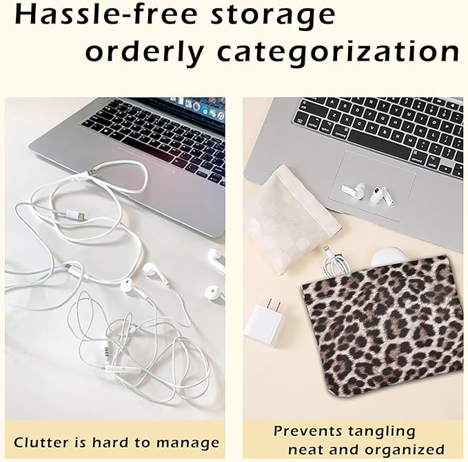 Leather Pocket Cosmetic Bag for Purse,Coin Purse Lipstick Cosmetic Accessories Organizer, Travel Kit Storage Pouch,Waterproof Portable No Zipper Self-closing (Leopard print)
