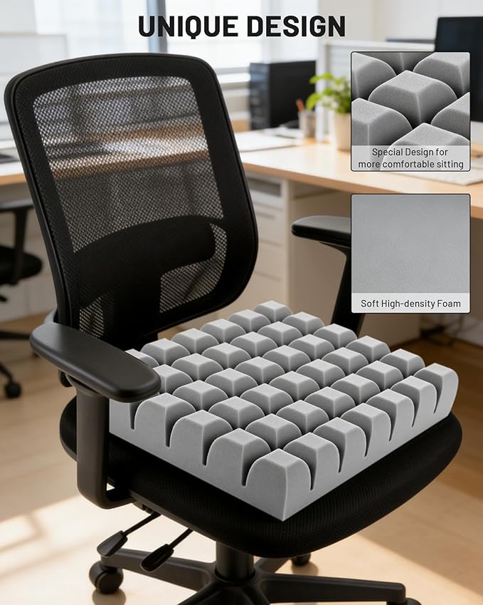 Wheelchair Cushions for Pressure Relief, Waffle Seat Cushion Foam Pad - Relieves Back, Sciatica, Tailbone & Hip Pressure for Long Sitting – Ideal for Office Chair, Recliner, Car Seat, 18'x16'x3', Gray