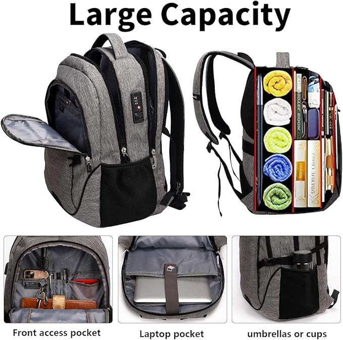 SHRRADOO Anti Theft Laptop Backpack Travel Backpacks with Combination Lock for Women Men High School College Backpack Computer Bag Fits 17 Inch Laptop,Black
