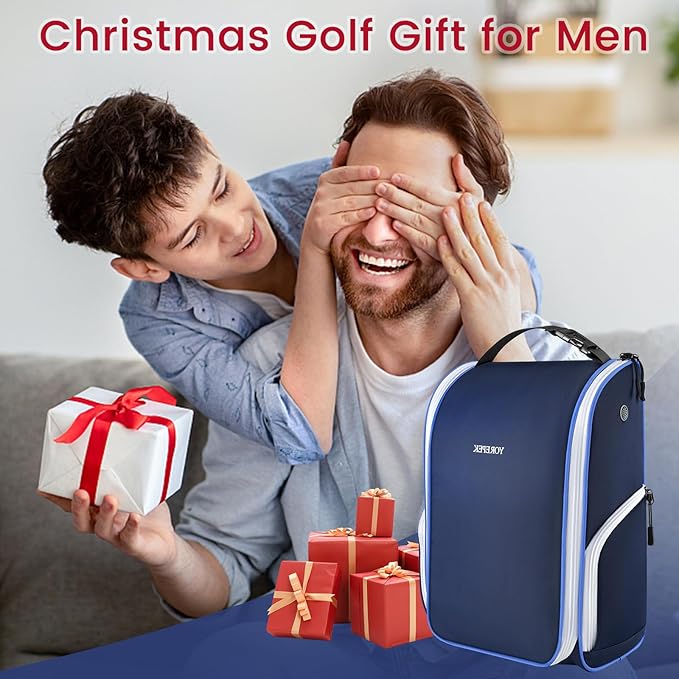 YOREPEK Golf Shoe Bag, with 3 Pockets for Socks, Gloves, Tees, Balls, Brush, Designed with a Buckle Top Carry Handle, Zippered Sport Shoe Carrier Bags with Ventilation, Golf Gifts for Men Unique,Blue